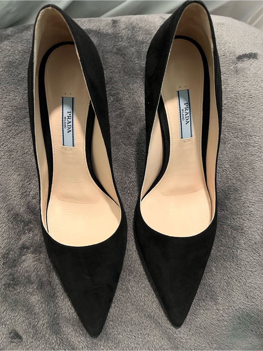 Prada Black Suede Pointed Pump Heels